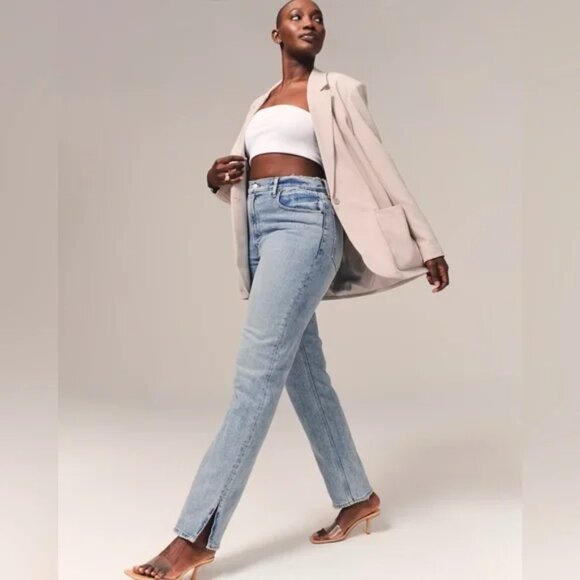 Abercrombie & Fitch Curve Love 90s Straight Ultra High Rise Split Hem Jean 25/0S - Picture 2 of 13